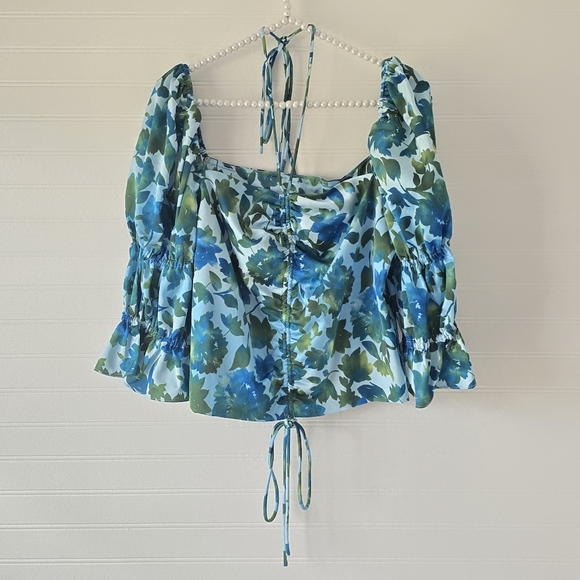 NWT Amur Ravenna Puff Sleeve Top Blue Green 10 - Picture 4 of 11